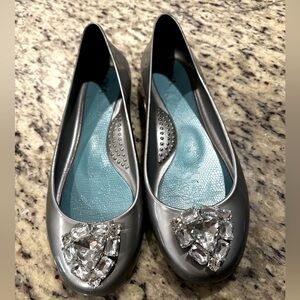 OKA.b Bella Shiny Ballet Flats with Crystals. Grey/silver, Size 8 Waterproof.